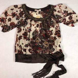 Michael Kors Silk Blouse Shirt Short Sleeve NWT